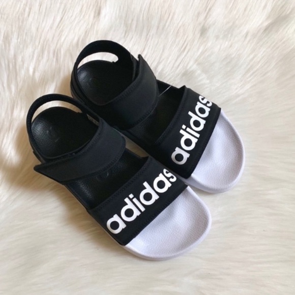 Adidas Black And White Adilette Sandals - Picture 3 of 8